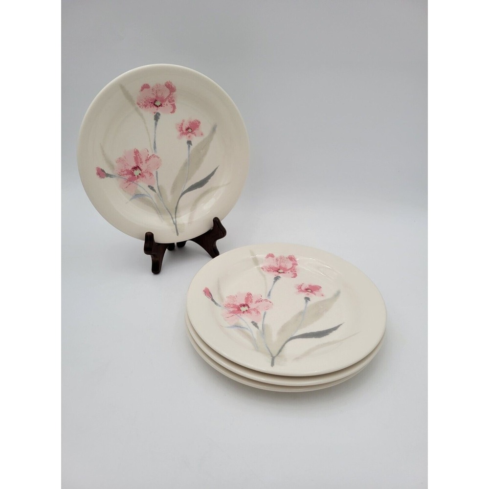 4 Vtg Mikasa Uptrend Something Pink salad Plates Pink & Gray Flowers Rare